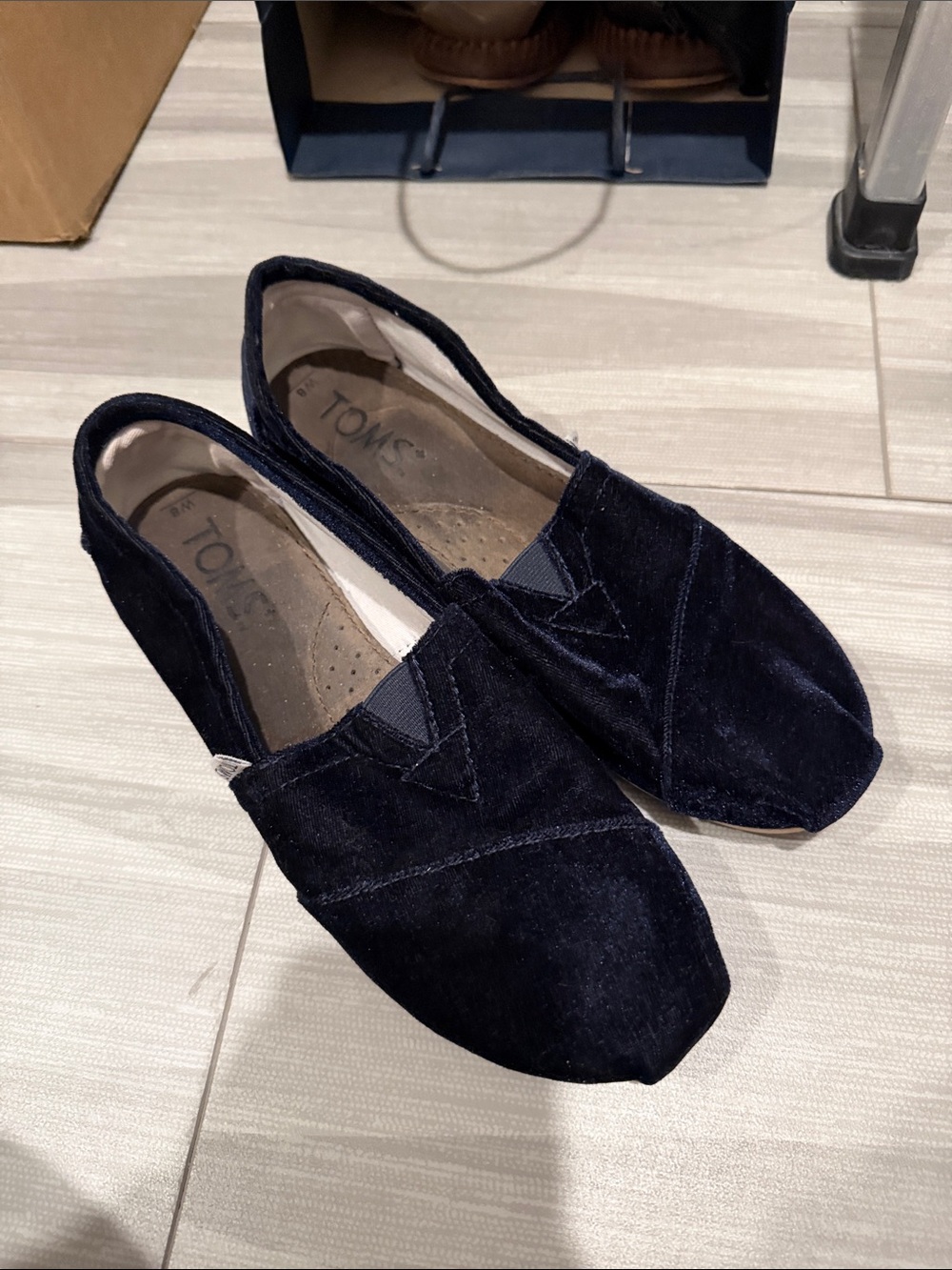 Toms Velvet Slip-On Flats in Navy Blue